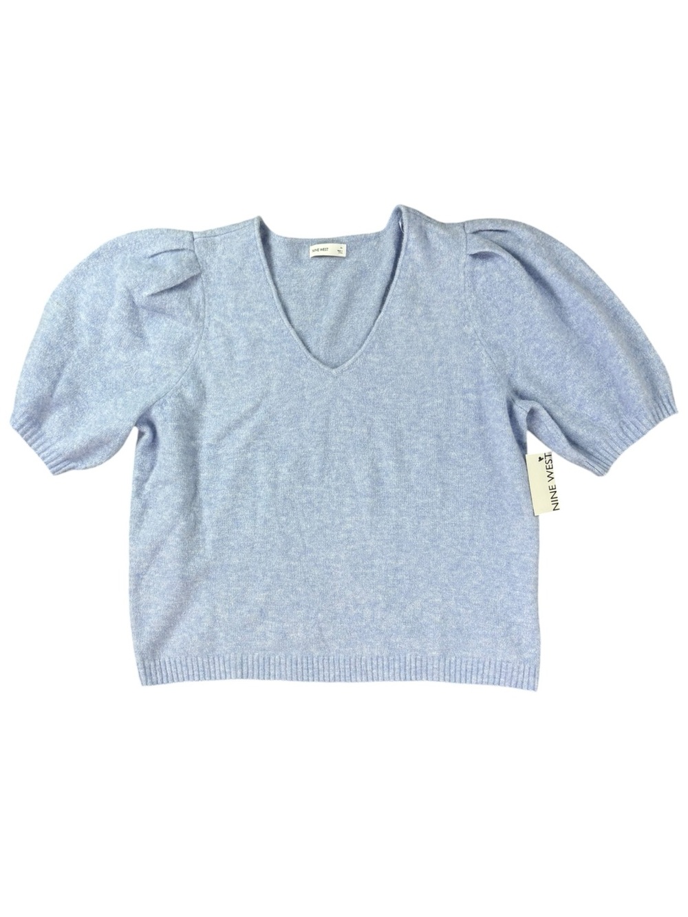 NWT Nine West lightweight blue soft short puff sleeve sweater size XL